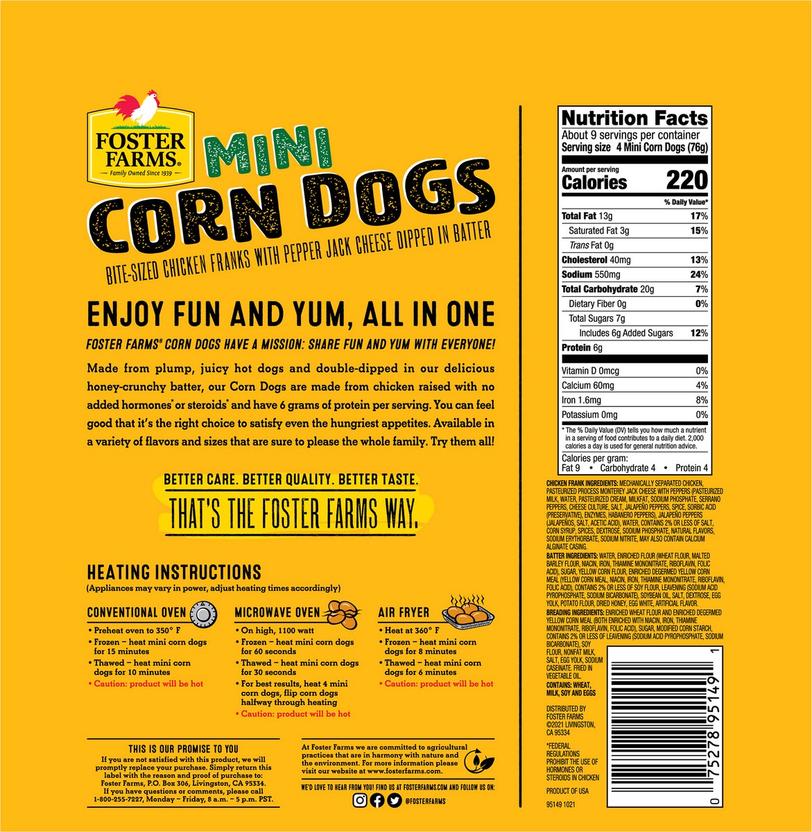 slide 2 of 3, Foster Farms Poppin Pepper Jack Mini Corndogs, 24.14 oz