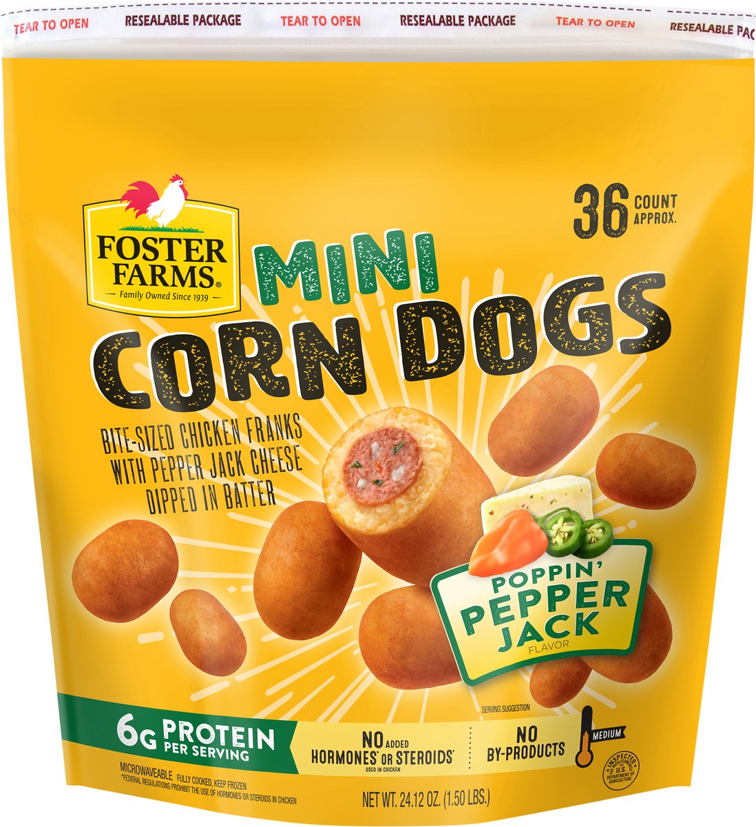 slide 3 of 3, Foster Farms Poppin Pepper Jack Mini Corndogs, 24.14 oz