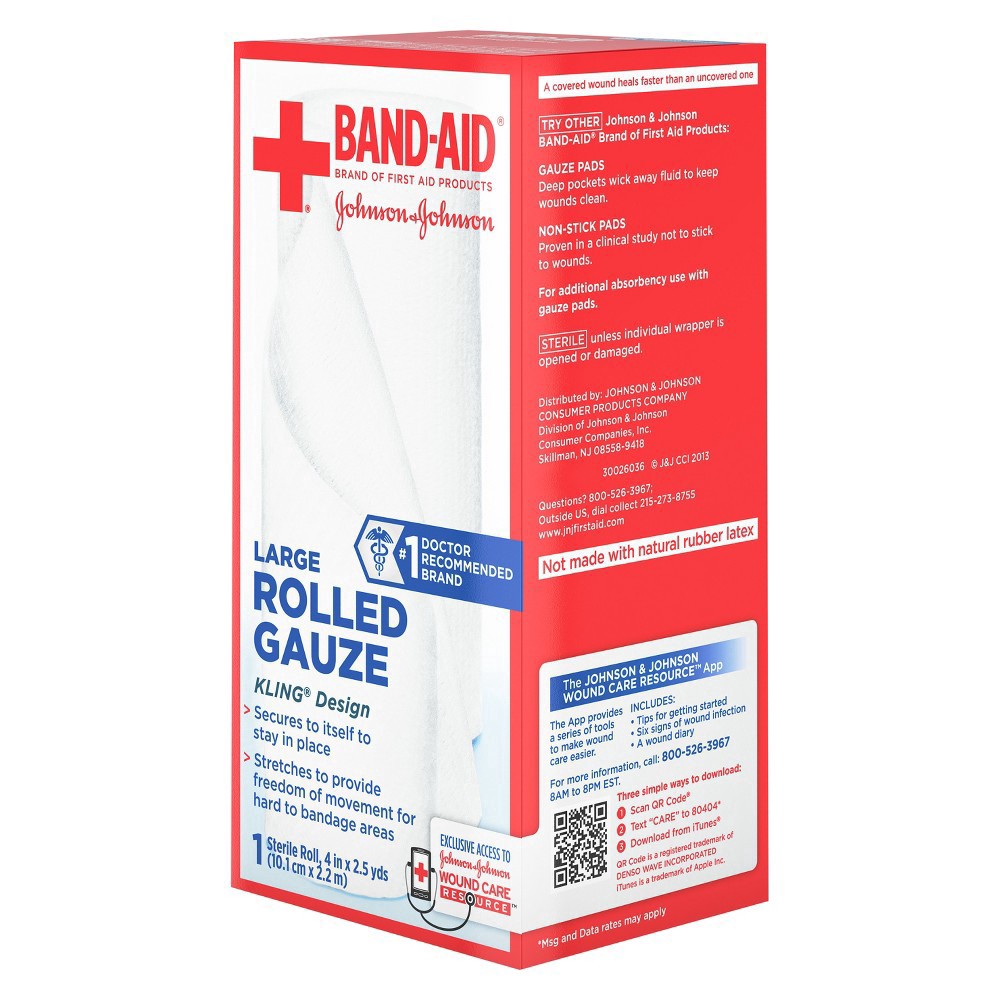 slide 4 of 15, BAND-AID Band Aid Brand of First Aid Products Flexible Rolled Gauze Dressing for Minor Wound Care, soft Padding and Instant Absorption, 4 Inches by 2.5 Yards, 1 ct