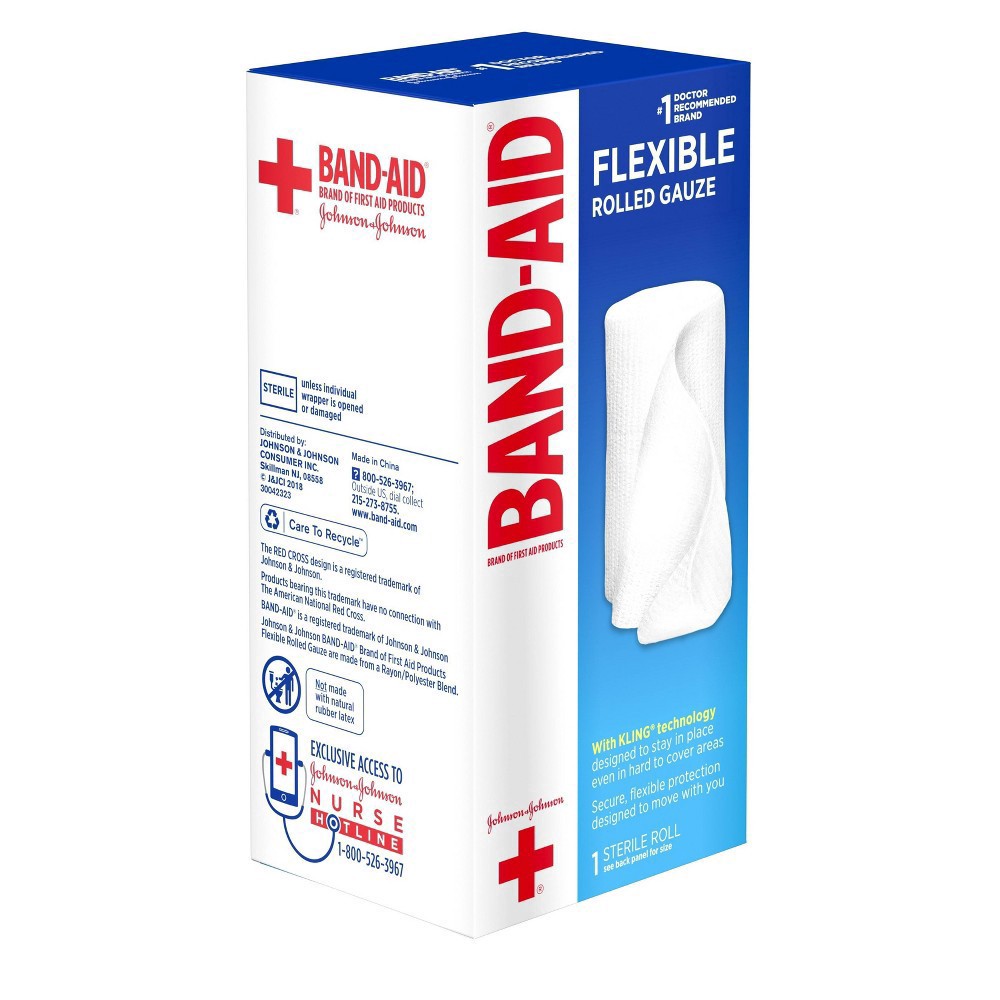 slide 15 of 15, BAND-AID Band Aid Brand of First Aid Products Flexible Rolled Gauze Dressing for Minor Wound Care, soft Padding and Instant Absorption, 4 Inches by 2.5 Yards, 1 ct