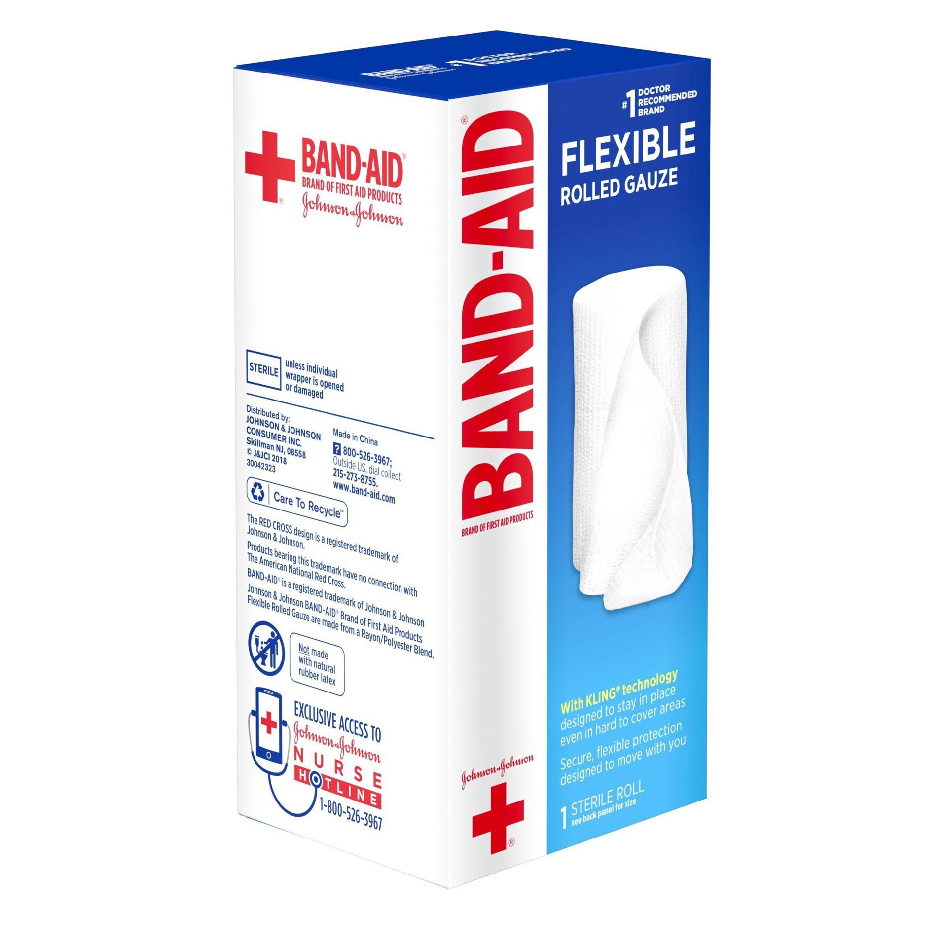slide 12 of 15, BAND-AID Band Aid Brand of First Aid Products Flexible Rolled Gauze Dressing for Minor Wound Care, soft Padding and Instant Absorption, 4 Inches by 2.5 Yards, 1 ct