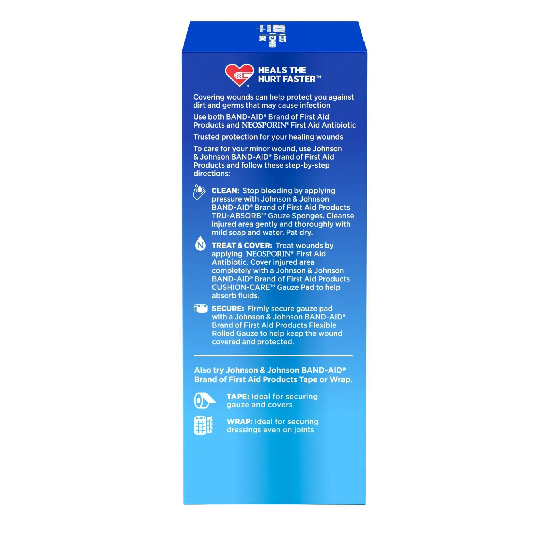 slide 6 of 15, BAND-AID Band Aid Brand of First Aid Products Flexible Rolled Gauze Dressing for Minor Wound Care, soft Padding and Instant Absorption, 4 Inches by 2.5 Yards, 1 ct