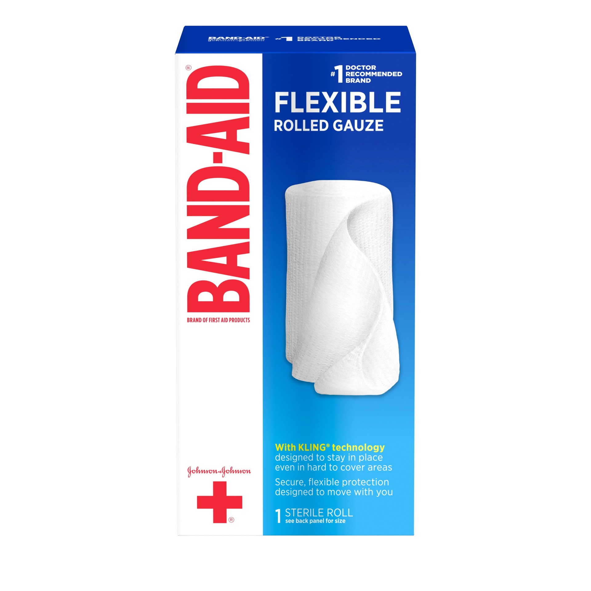 slide 1 of 15, BAND-AID Band Aid Brand of First Aid Products Flexible Rolled Gauze Dressing for Minor Wound Care, soft Padding and Instant Absorption, 4 Inches by 2.5 Yards, 1 ct