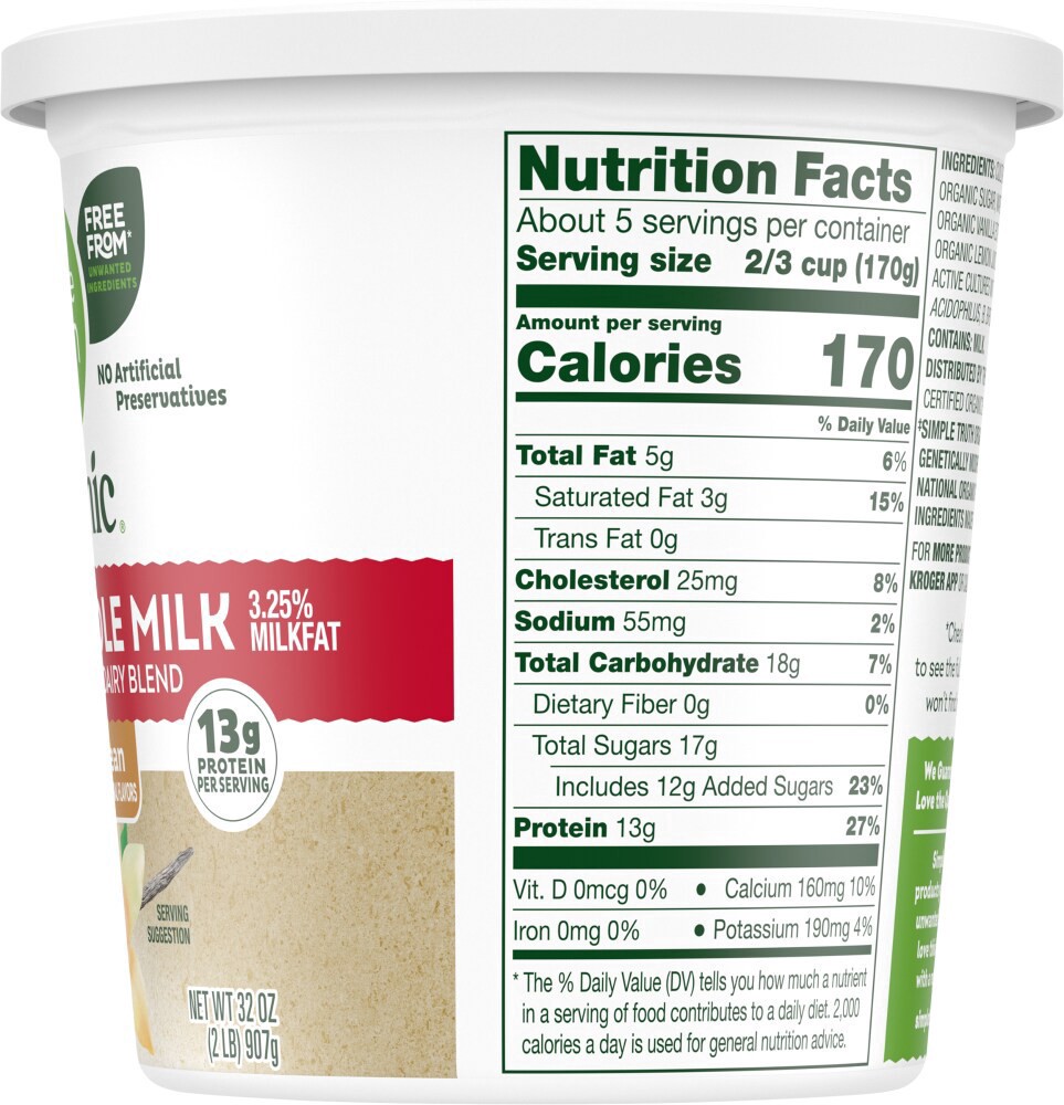 slide 2 of 5, Simple Truth Organic Vanilla Bean Greek Whole Milk Yogurt Tub, 32 oz
