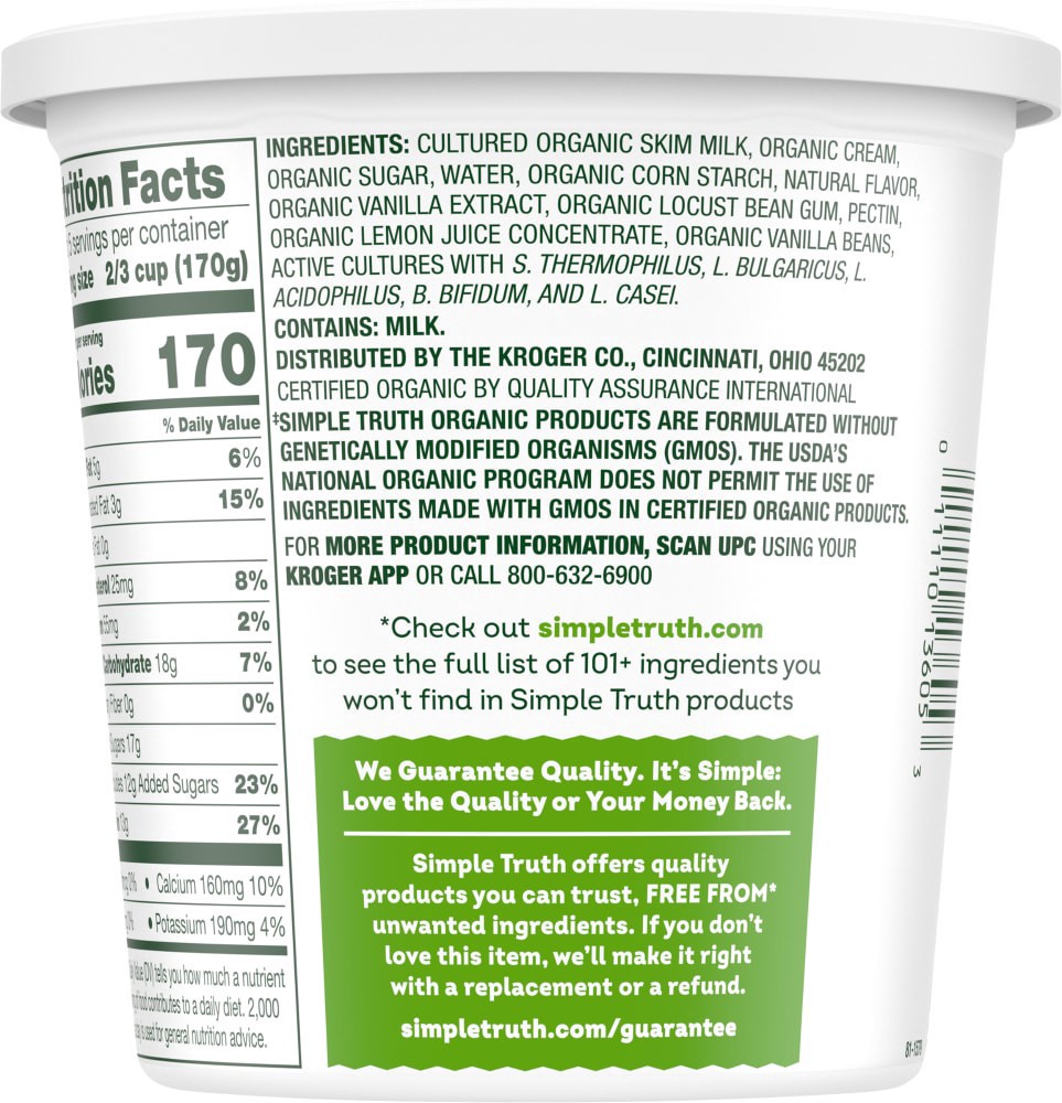 slide 4 of 5, Simple Truth Organic Vanilla Bean Greek Whole Milk Yogurt Tub, 32 oz