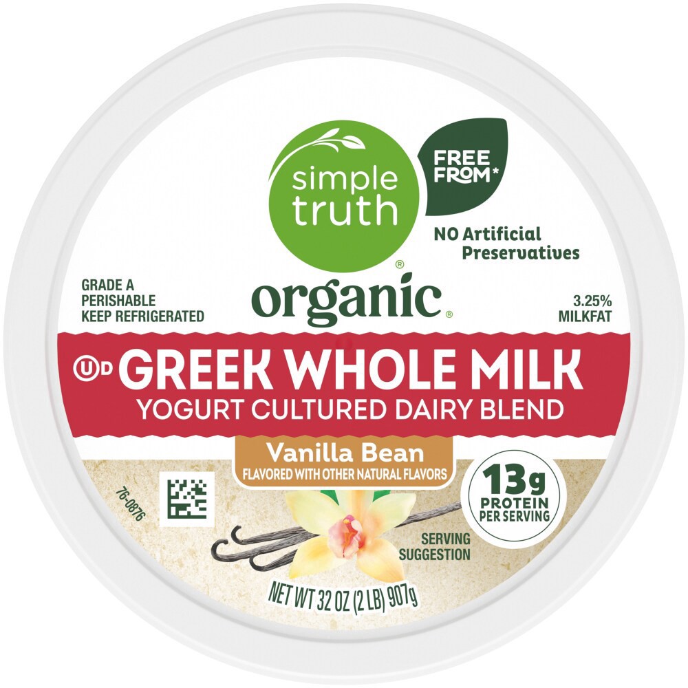 slide 3 of 5, Simple Truth Organic Vanilla Bean Greek Whole Milk Yogurt Tub, 32 oz
