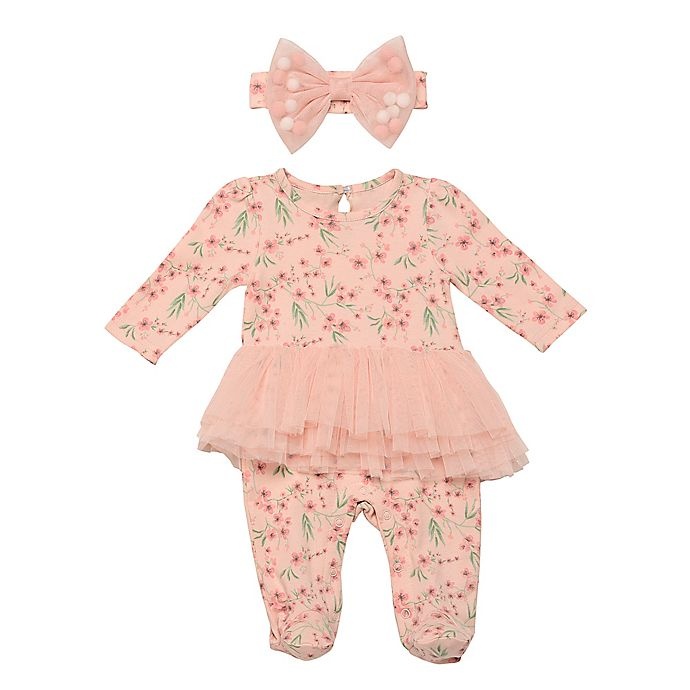 slide 1 of 1, Baby Starters Newborn Floral Tulle Footie and Headband Set - Pink, 2 ct