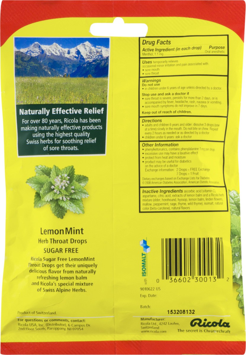 slide 7 of 9, Ricola Sugar Free Lemon Mint Herb Drops, 24 ct