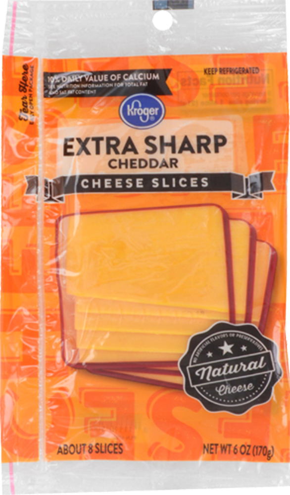 slide 1 of 1, Kroger Extra Sharp Cheddar Cheese Slices, 6 oz