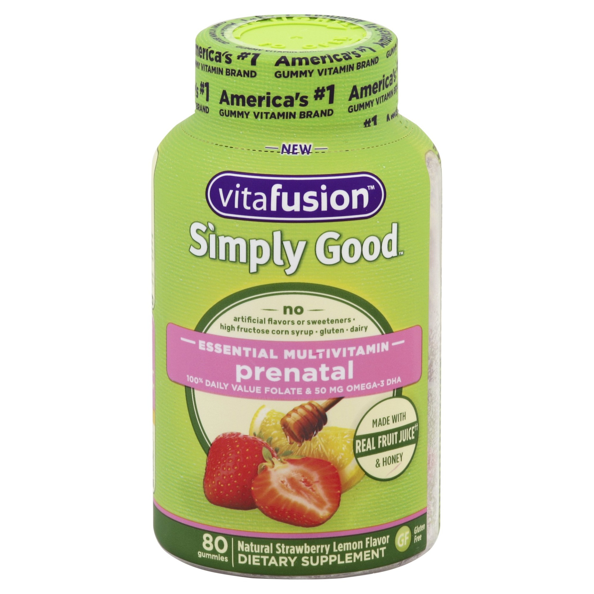 slide 1 of 6, vitafusion Simply Good Natural Strawberry Lemon Flavor Prenatal Gummie Mulltivitamins, 80 ct