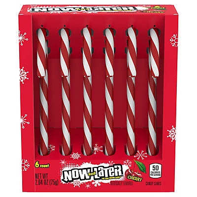 slide 1 of 1, Now & Later Cherry Flavor Candy Canes, 2.6400001 oz