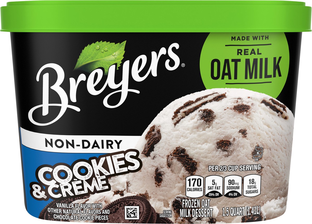 slide 3 of 9, Breyers Non Dairy Frozen Dessert Cookies & Crème, 48 oz, 48 fl oz