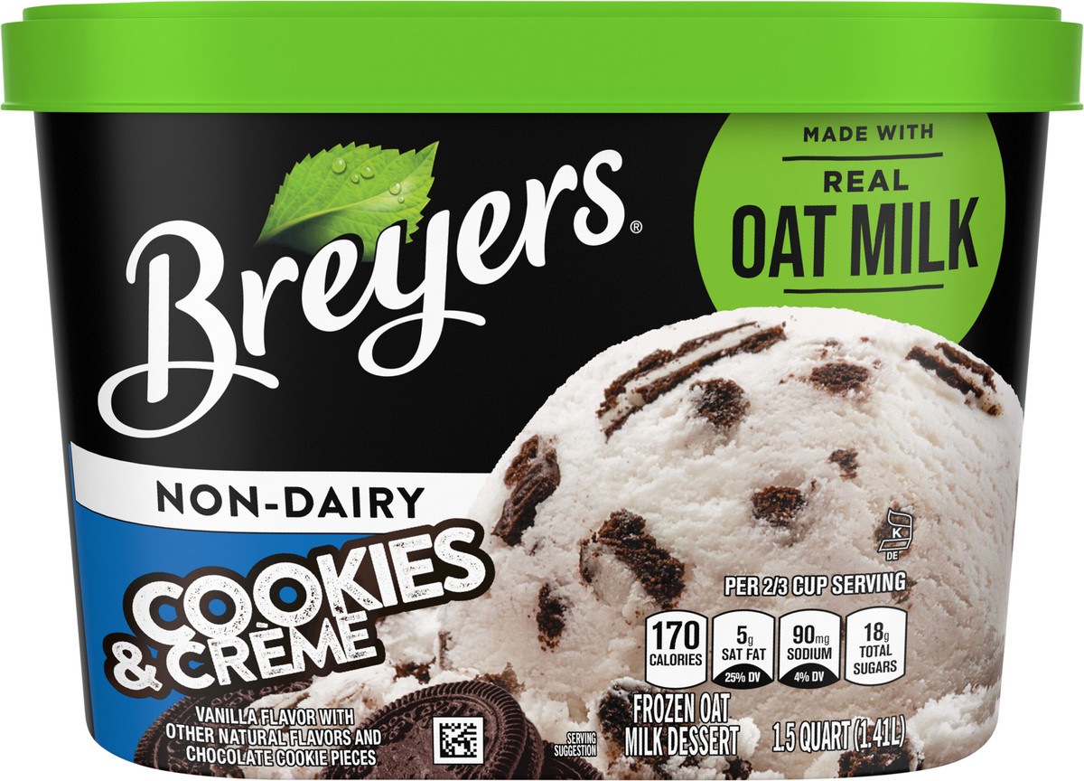 slide 4 of 9, Breyers Non Dairy Frozen Dessert Cookies & Crème, 48 oz, 48 fl oz