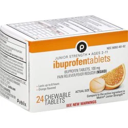 Publix Junior Strength Ibuprofen Tablets for Pain Reliever/Fever Reducer in Chewable Orange Flavor
