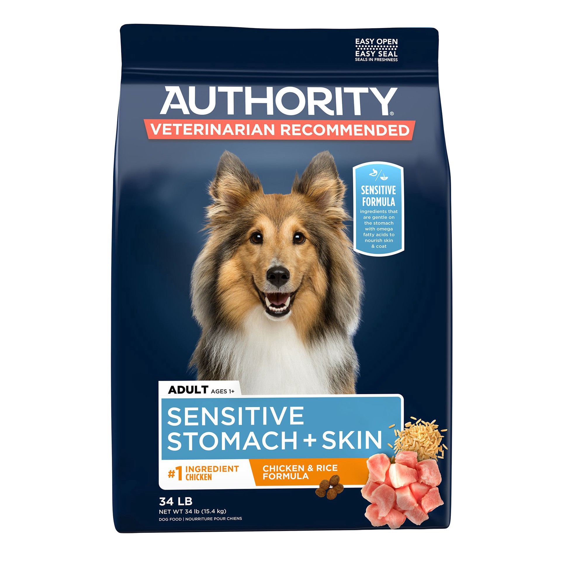 slide 1 of 1, Authority Sensitive Stomach & Skin Adult Dry Dog Food - Chicken & Rice, 6 lb