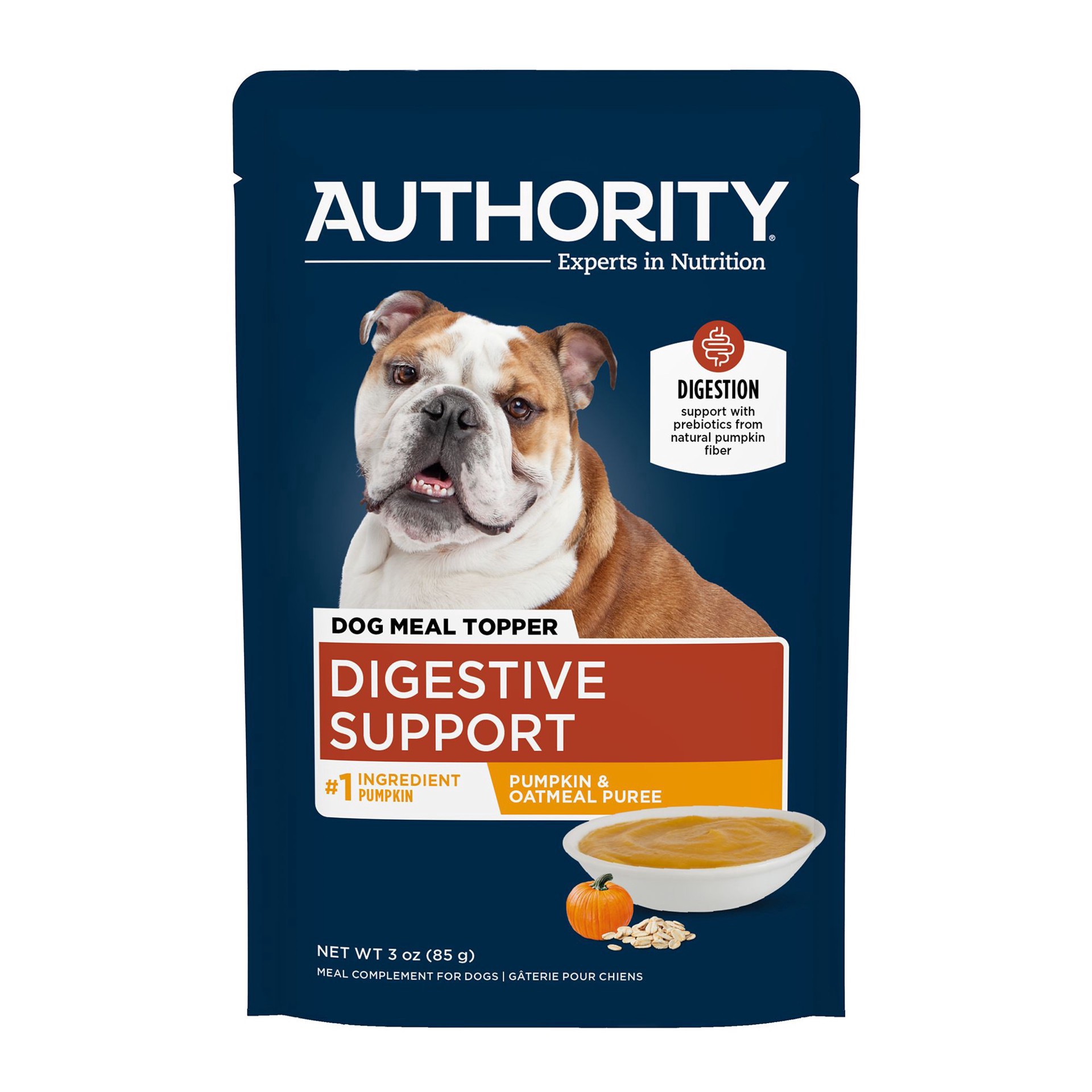 slide 1 of 1, Authority Digestive Support Puree Adult Dog Meal Topper - Pumpkin & Oatmeal, 3 Oz, 3 oz
