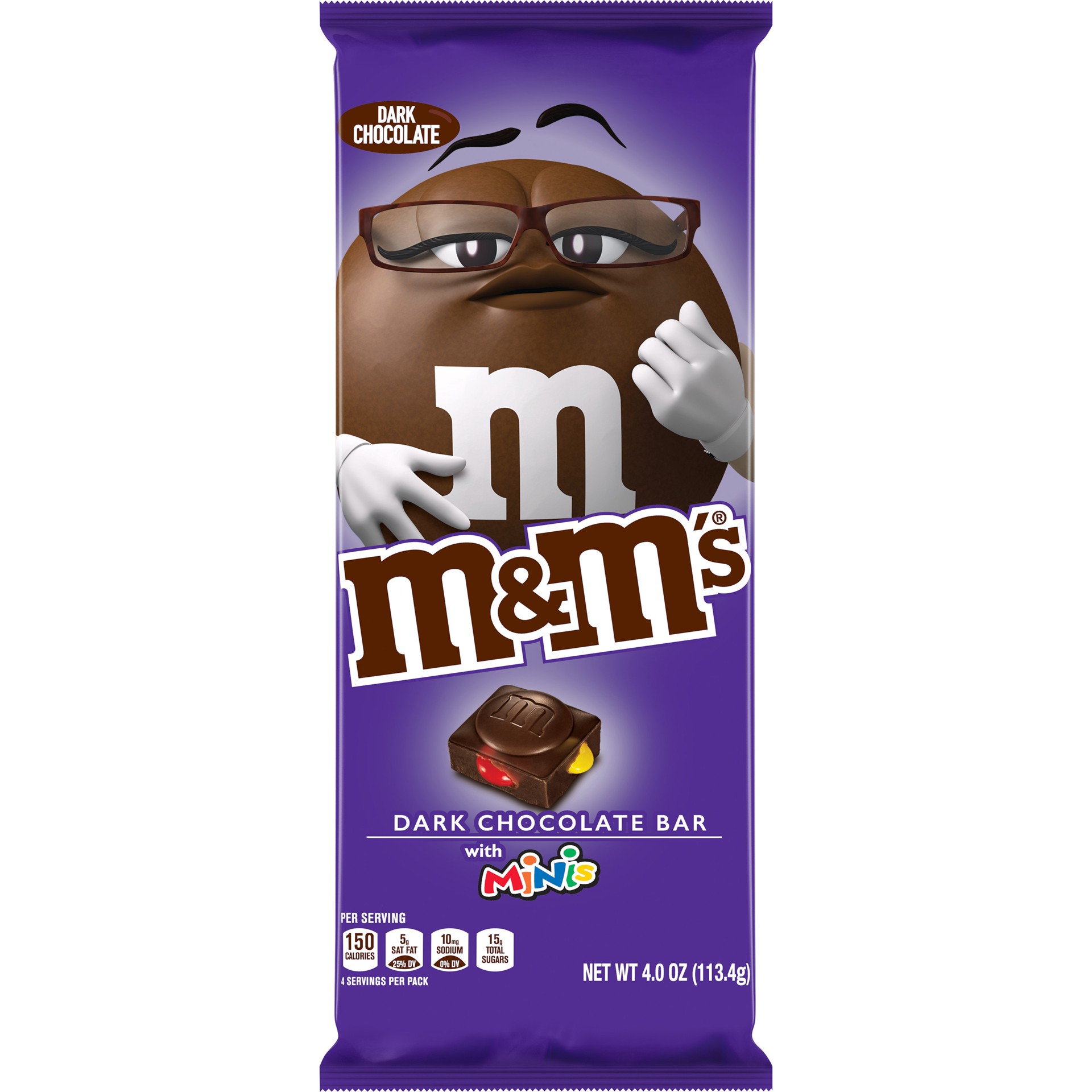 slide 1 of 8, M&M's Minis Dark Chocolate Candy Bar, 4-Ounce Bar, 4 oz