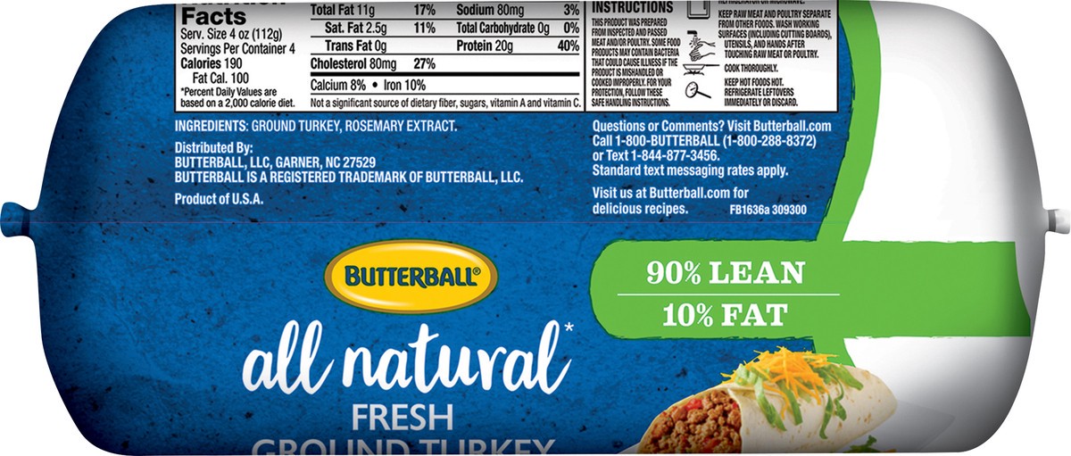 Butterball All Natural 90 Lean Ground Turkey 1 Lb 16 OZ 16 oz Shipt