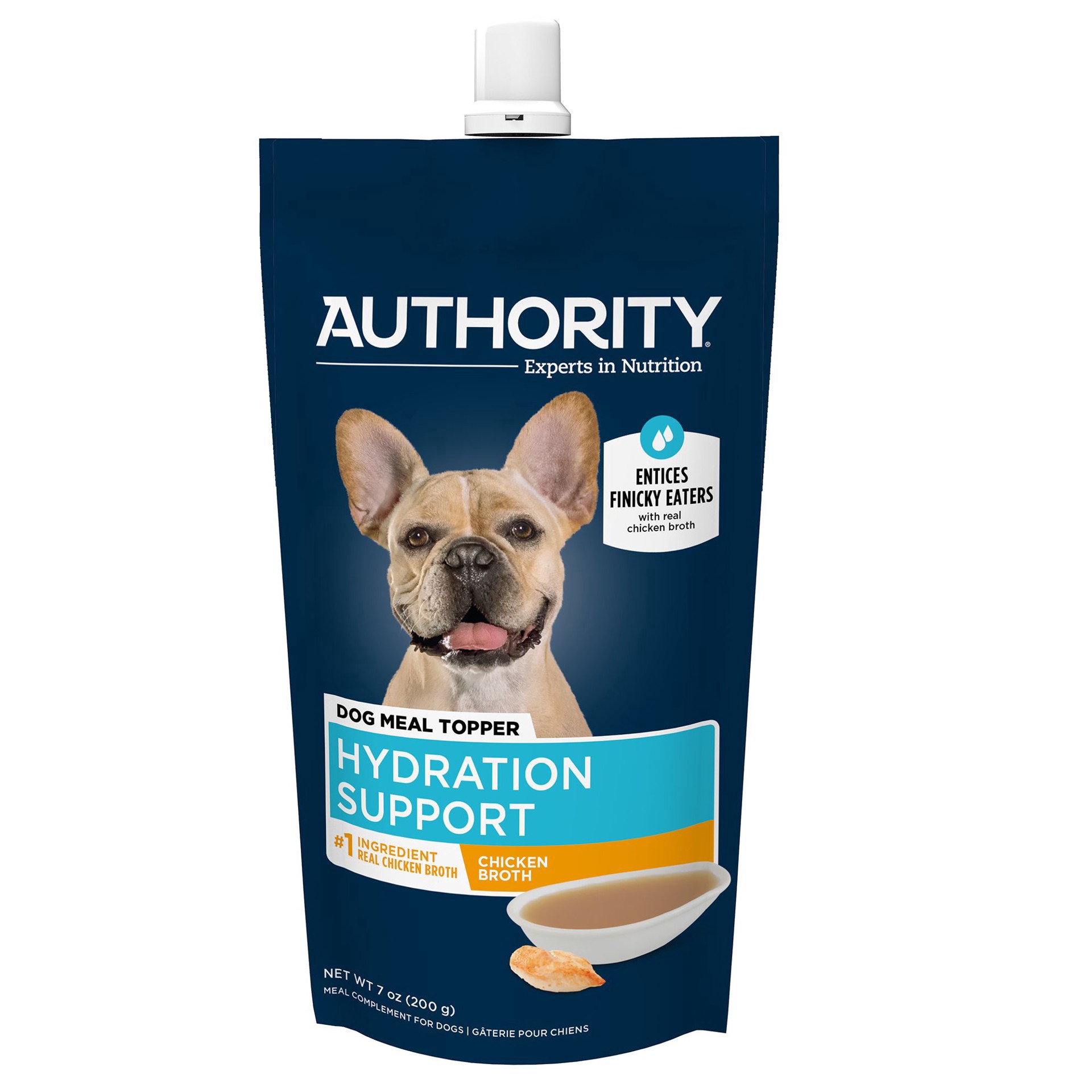 slide 1 of 1, Authority Hydration Support Adult Dog Meal Topper - Chicken Broth, 7 Oz, 7 oz