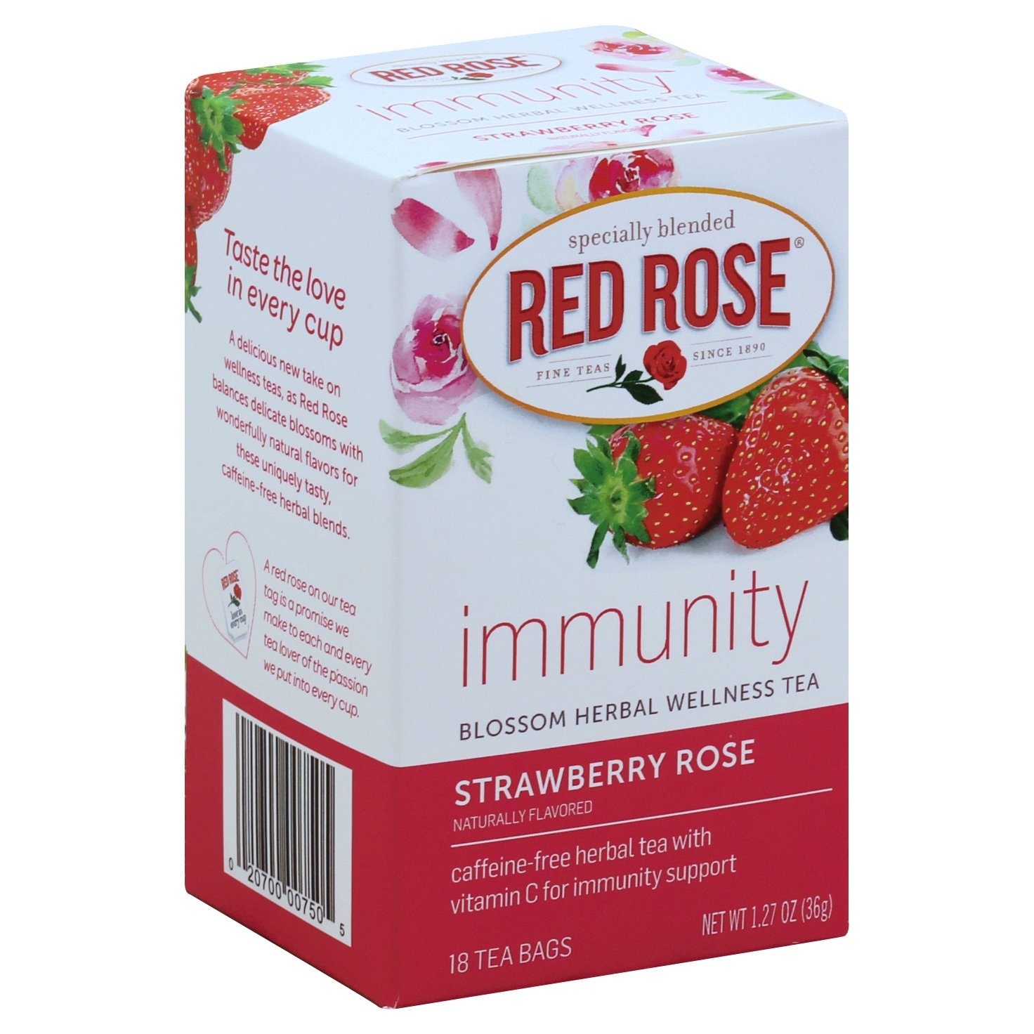 Red Rose Tea Herbal Tea, Wellness, Blossom, Strawberry Rose, Bags 18 ct