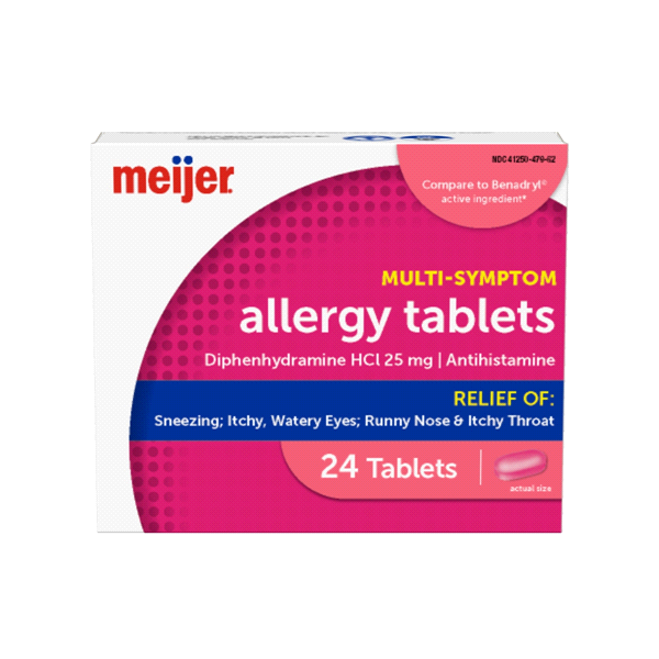 slide 1 of 4, Meijer Complete Allergy Medicine, Diphenhydramine HCl Tablets, Antihistamine, 25 mg, 24 ct