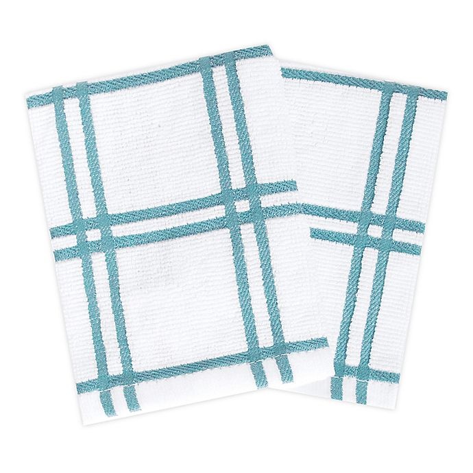 slide 1 of 4, KitchenSmart Colors Plaid Dish Cloths - Teal, 2 ct