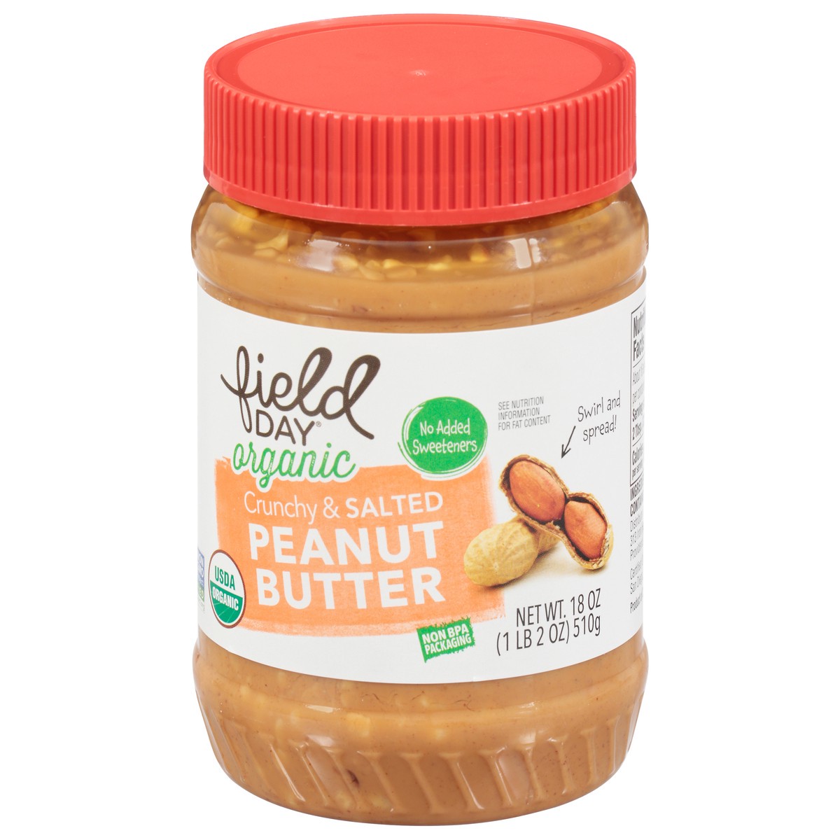 slide 4 of 13, Field Day Organic Crunchy Salted Peanut Butter, 18 oz