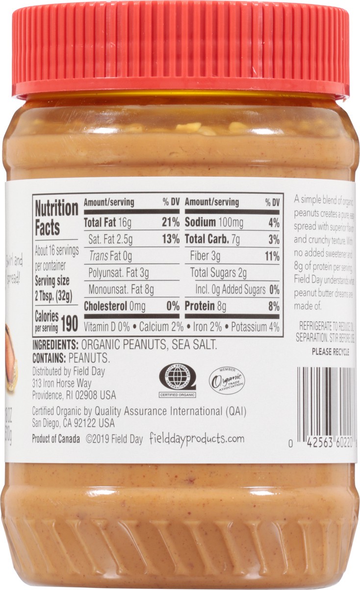 slide 7 of 13, Field Day Organic Crunchy Salted Peanut Butter, 18 oz