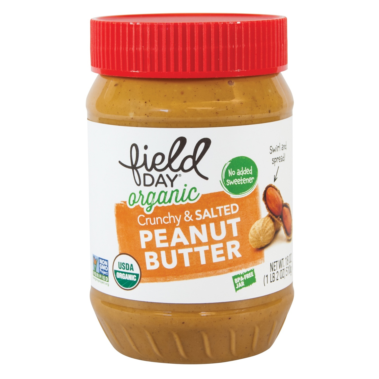 slide 1 of 1, Field Day Organic Crunchy Salted Peanut Butter, 18 oz