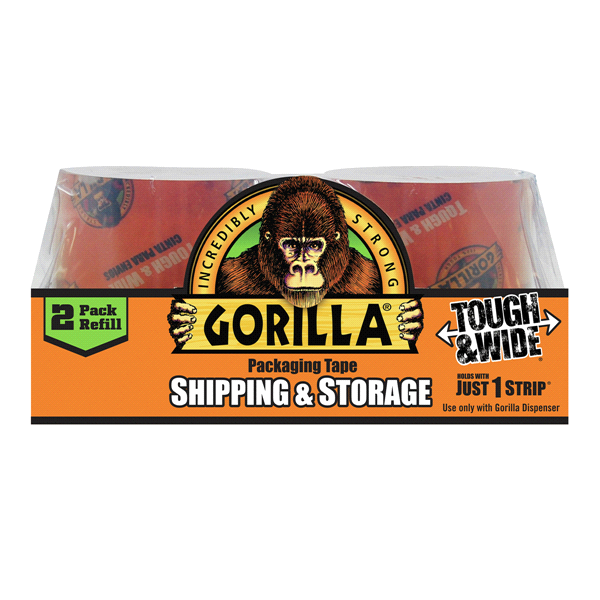 slide 1 of 4, Gorilla Heavy Duty Packaging Tape Tough & Wide Refill Rolls, 2 ct