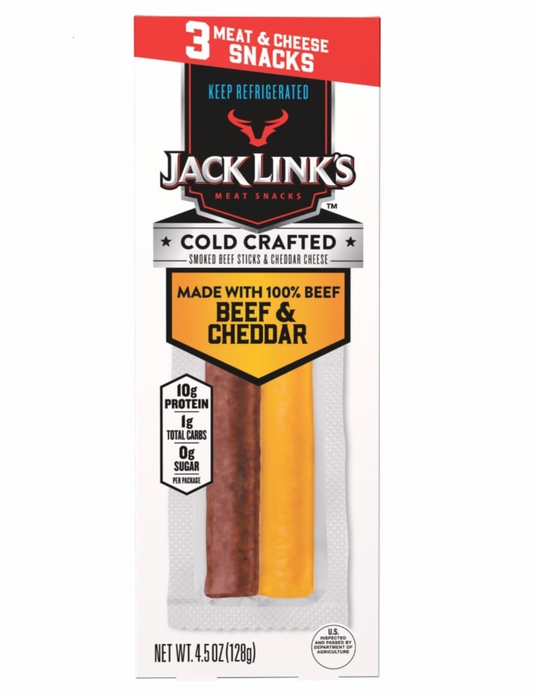 slide 1 of 1, Jack Link's Cold Crafted Beef Stick Cheddar Snack, 4.5 oz