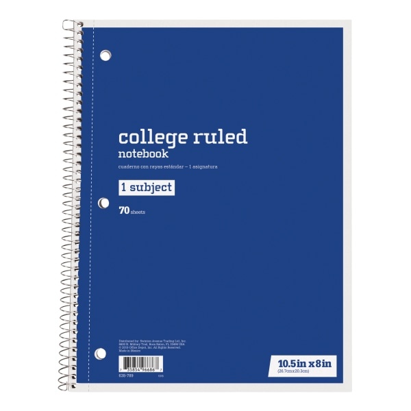 slide 1 of 1, Just Basics Spiral Notebook, 7-1/2'' X 10-1/2'', College Ruled, 140 Pages (70 Sheets), Blue, 70 ct