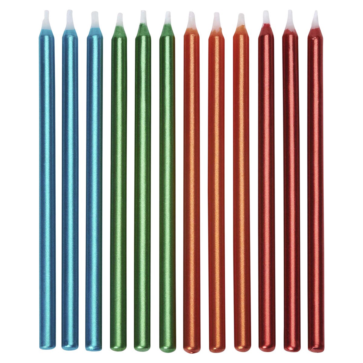 slide 1 of 4, Papyrus Birthday Candles, Metallic Blue, Green, Orange & Red (12-Count), 12 ct