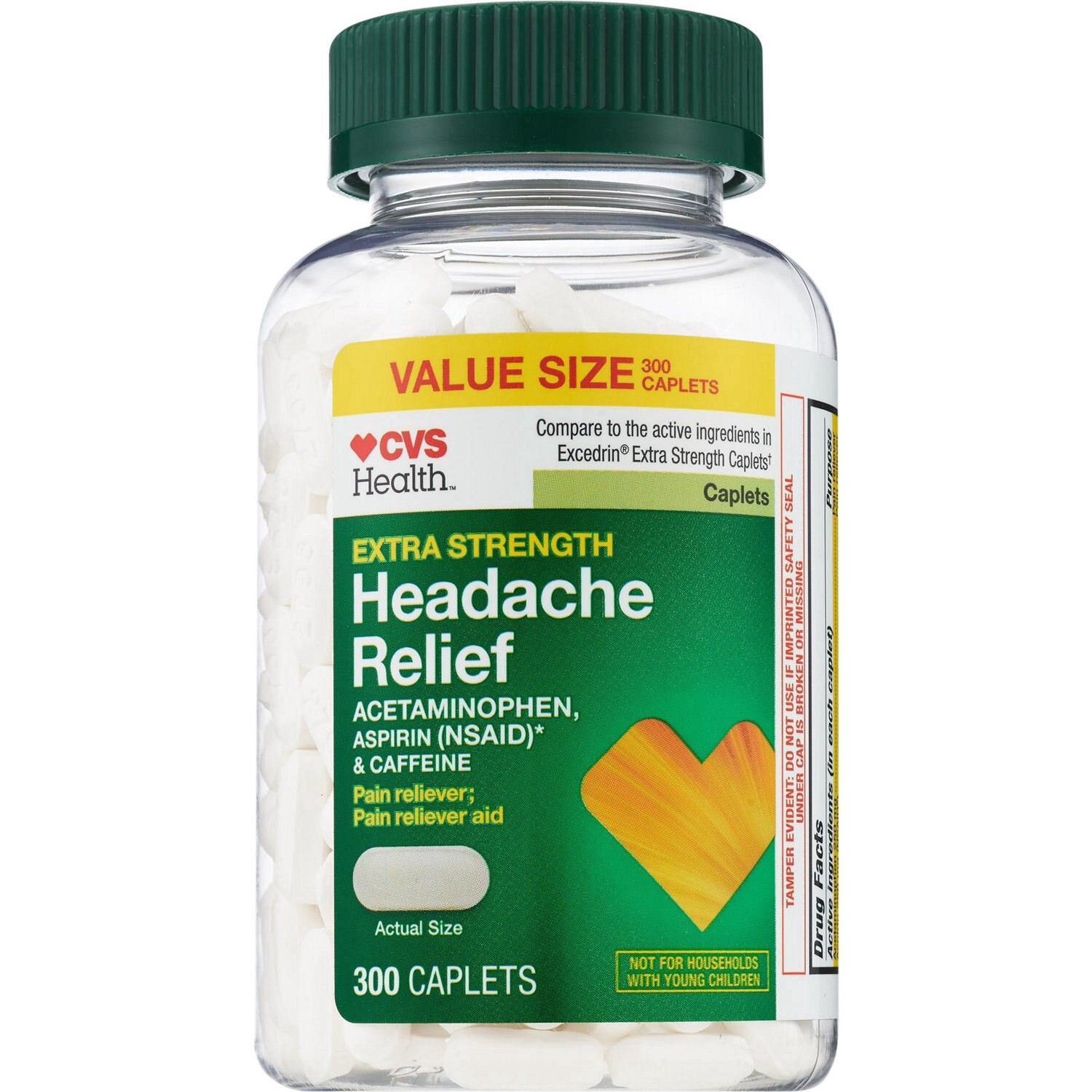 slide 1 of 4, Cvs Extra Strength Headache Relief Acetaminophen, Aspirin (Nsaid) & Caffeine Caplets, 300 Ct, 300 ct