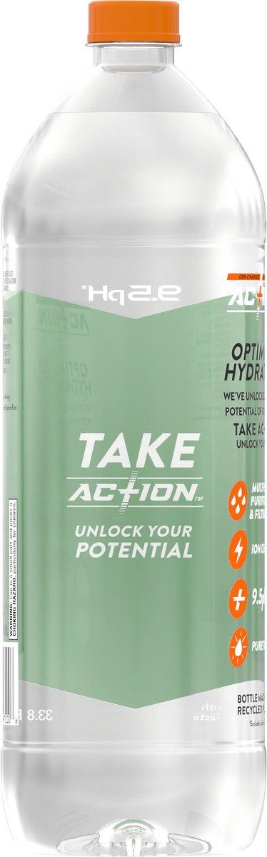 slide 4 of 7, Action AC+ION, Ion Charged Alkaline Water, 1 Liter, Water Bottle, 33.8 oz