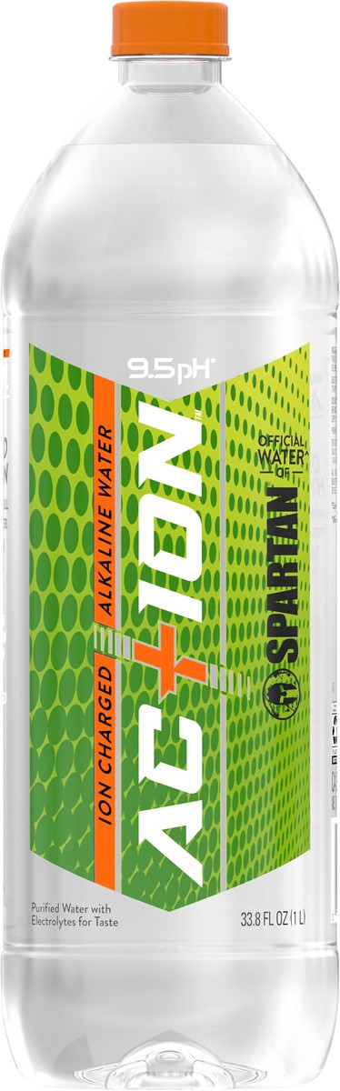 slide 2 of 7, Action AC+ION, Ion Charged Alkaline Water, 1 Liter, Water Bottle, 33.8 oz