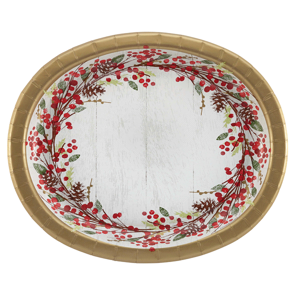 slide 1 of 1, Creative Converting Winter's Wreath Oval Platters, 8 ct