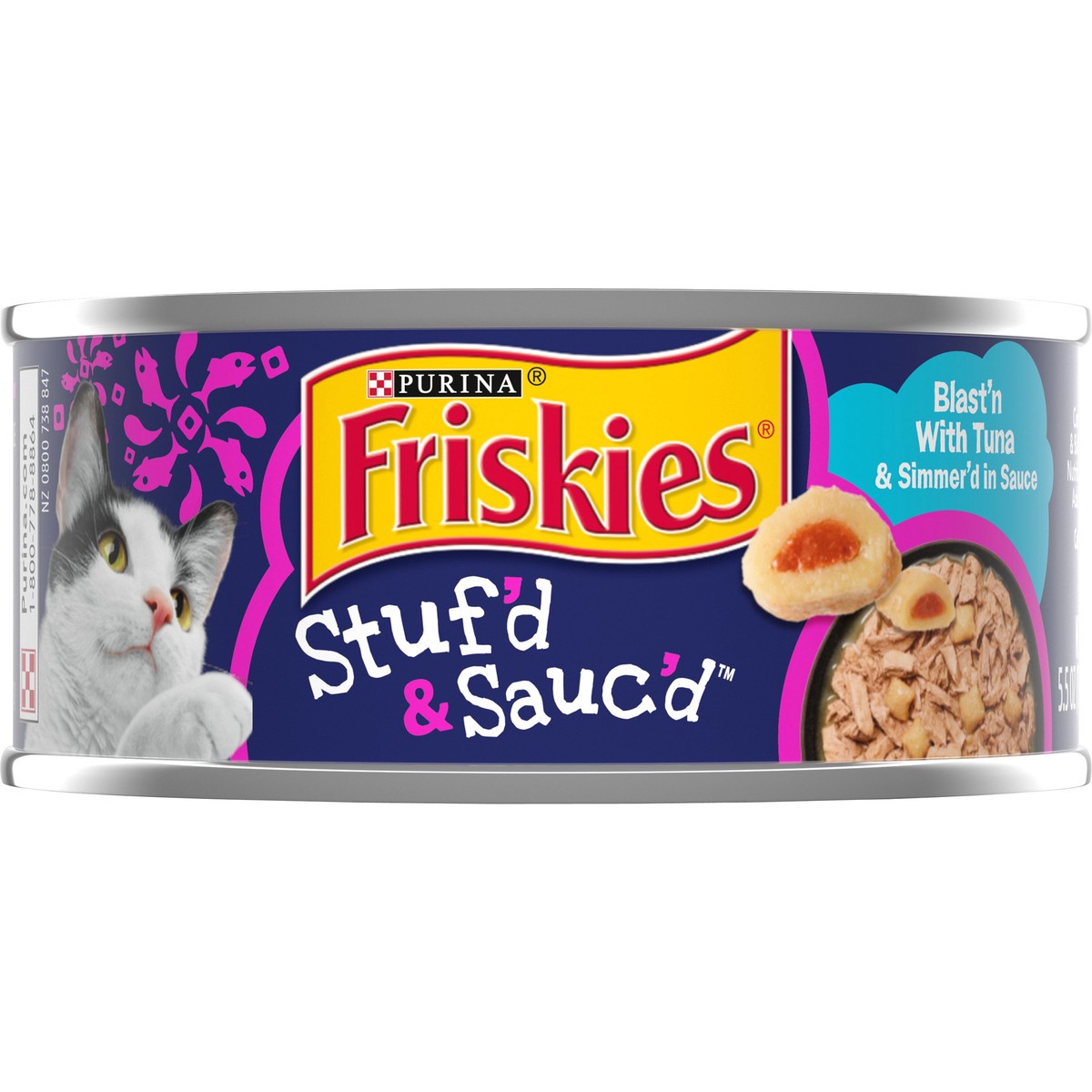 slide 8 of 13, Friskies Purina Friskies Wet Cat Food, Stuf'd & Sauc'd Blast'n With Tuna & Simmer'd in Sauce - 5.5 oz. Pull-Top Can, 5.5 oz