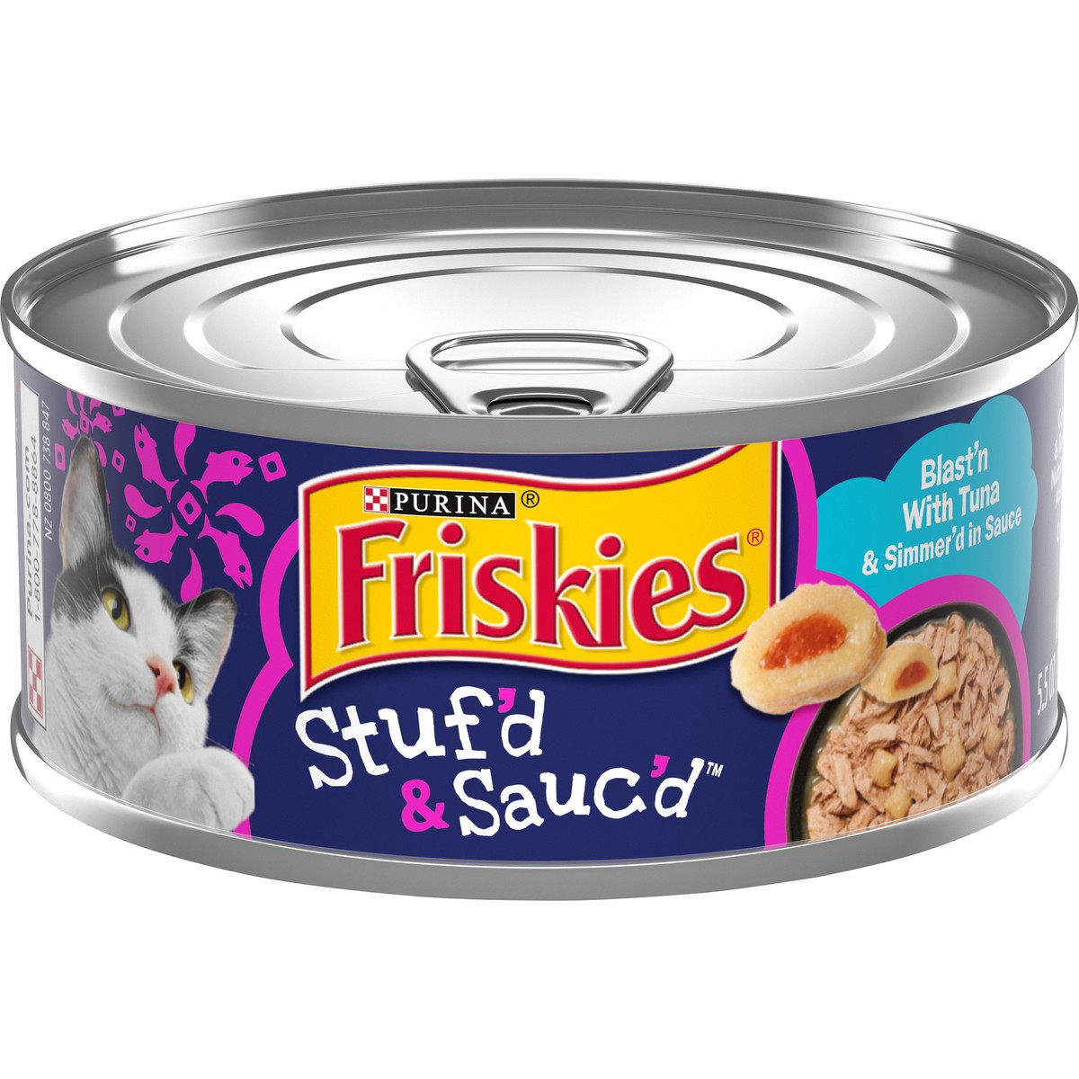 slide 1 of 13, Friskies Purina Friskies Wet Cat Food, Stuf'd & Sauc'd Blast'n With Tuna & Simmer'd in Sauce - 5.5 oz. Pull-Top Can, 5.5 oz