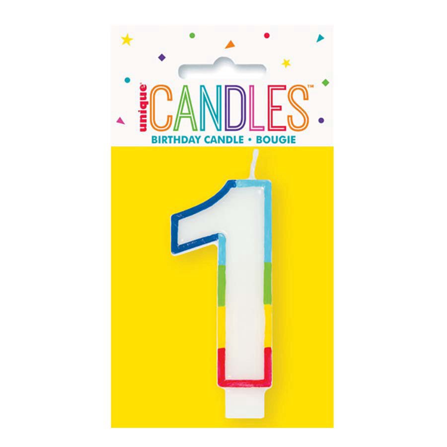 slide 1 of 1, unique Rainbow Border Number 1 Birthday Candle, 3.25 in