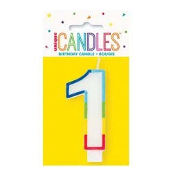 Unique Rainbow Border Number 1 Birthday Candle