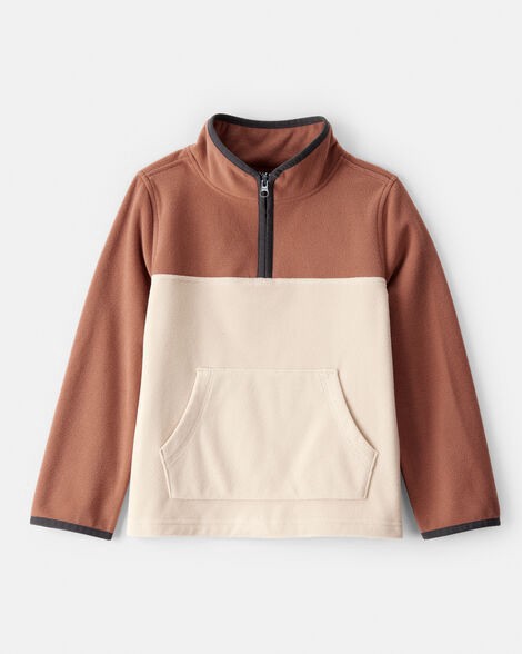 slide 1 of 2, Oshkosh Boys Color Block Microfleece Quarter-Zip Pullover - Tan Brown 6, 1 ct