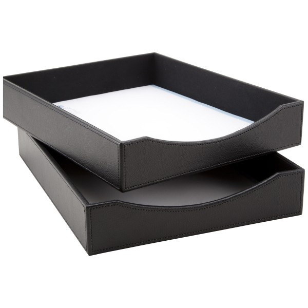 slide 1 of 4, Realspace Faux Leather Paper Tray, Black, 1 ct