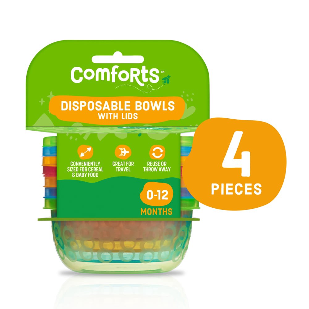 slide 1 of 10, Comforts for Baby 8 Fluid Ounces 0-12 Months Disposable Bowls 4 Bowls 4 ea, 4 ct