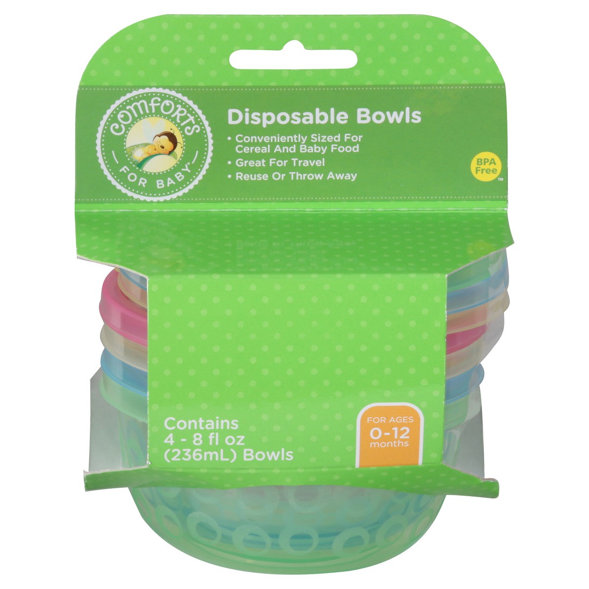 slide 1 of 10, Comforts for Baby 8 Fluid Ounces 0-12 Months Disposable Bowls 4 Bowls 4 ea, 4 ct