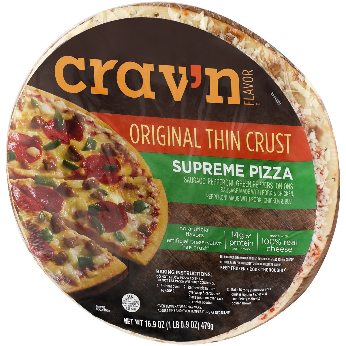 slide 7 of 9, Crav'n Flavor Crav'N Supreme Original Thin Crust Pizza, 16.9 oz