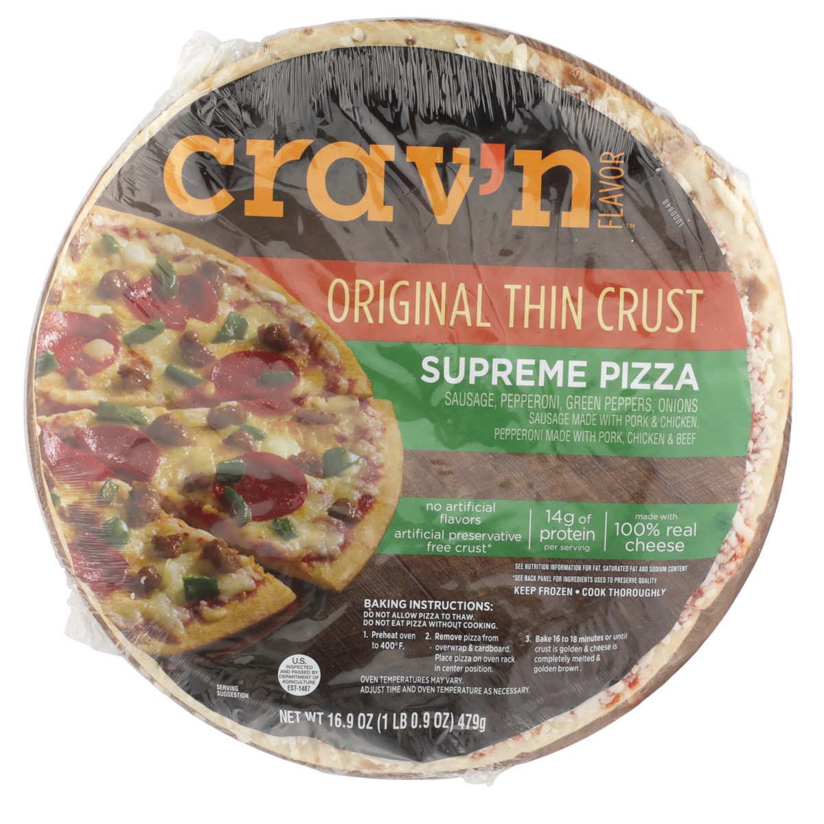 slide 9 of 9, Crav'n Flavor Crav'N Supreme Original Thin Crust Pizza, 16.9 oz