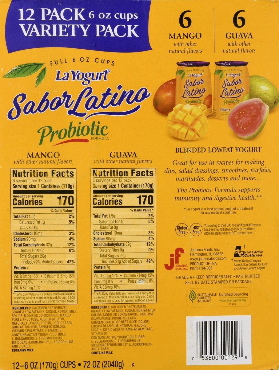 slide 12 of 13, La Yogurt Sabor Latino Variety Pack Lowfat Mango/Guava Yogurt 12 ea, 12 ct