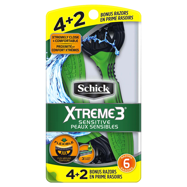 slide 1 of 1, Schick Xtreme 3 Disposable Schick Xtreme3 Sensitive Razors Bonus, 6 ct