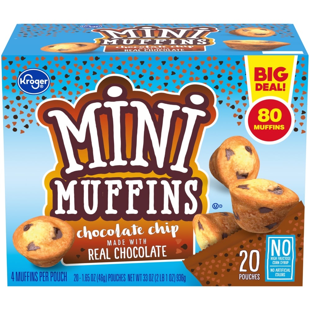 slide 1 of 1, Kroger Chocolate Chip Mini Muffins 20 Count, 33 oz